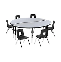 Emma+Oliver 60" Circle Wave Collaborative Laminate Activity Table Set With 12" Student Stack Chairs