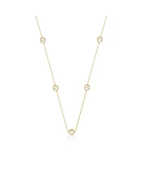 14k Gold Plated with Cubic Zirconia Halo Mariner Link Station chain Necklace