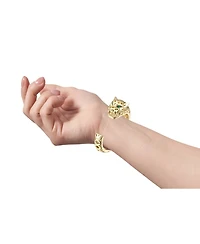 Luxurious 14k Gold Plated Sterling Silver Jaguar Open Cuff Bangle Bracelet with Green Cubic Zirconia