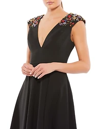 Mac Duggal Women's Ieena Beaded Cap Sleeve A Line Midi Dress