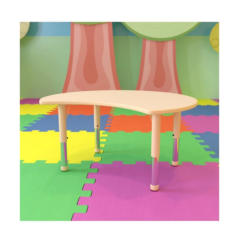 Emma+Oliver 25.125"W X 35.5"L Crescent Plastic Adjustable Activity Table-Seats 4