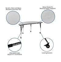 Emma+Oliver Mobile 60" Half Circle Wave Flexible Collaborative Adjustable Height Activity Table