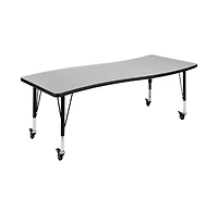 Emma+Oliver Mobile 26"W X 60"L Wave Flexible Collaborative Kids Adjustable Activity Table