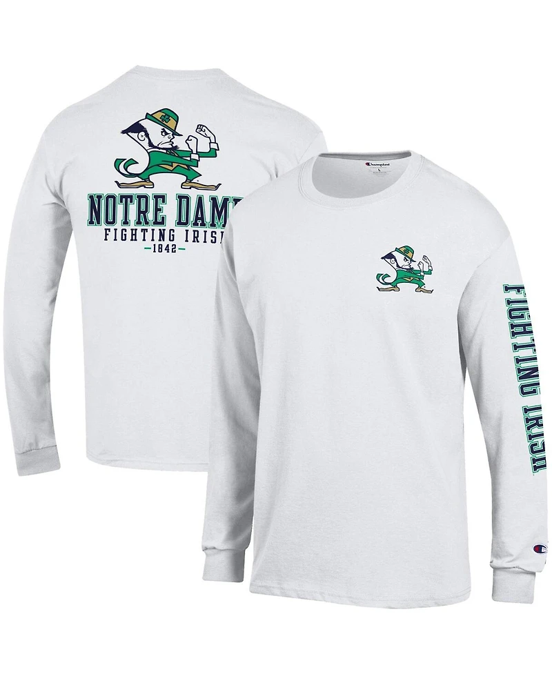 Men's Champion White Notre Dame Fighting Irish Team Stack 3-Hit Long Sleeve T-shirt