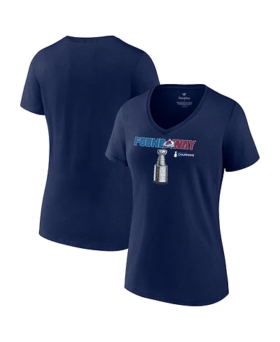 Women's Fanatics Navy Colorado Avalanche 2022 Stanley Cup Champions Plus Celebration V-Neck T-shirt