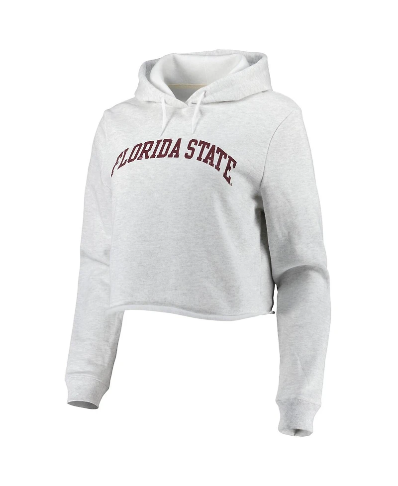 Women's League Collegiate Wear Ash Florida State Seminoles 2-Hit 1636 Cropped Pullover Hoodie