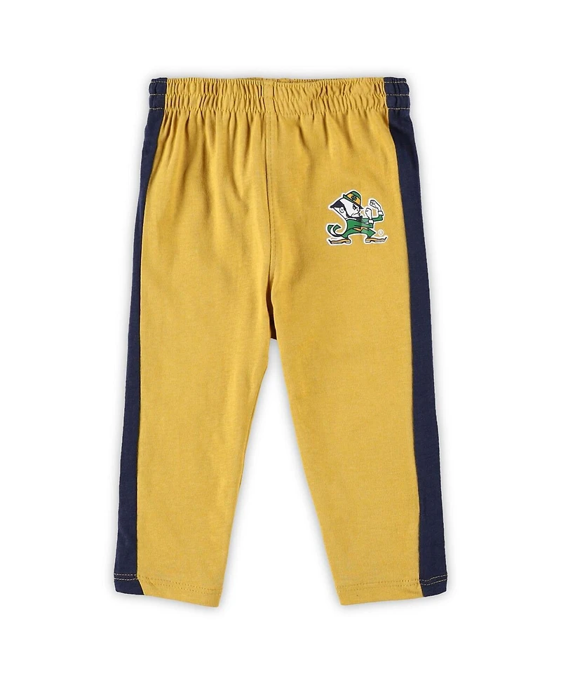 Newborn and Infant Boys Girls Navy, Gold Notre Dame Fighting Irish Little Kicker Long Sleeve Bodysuit Sweatpants Set