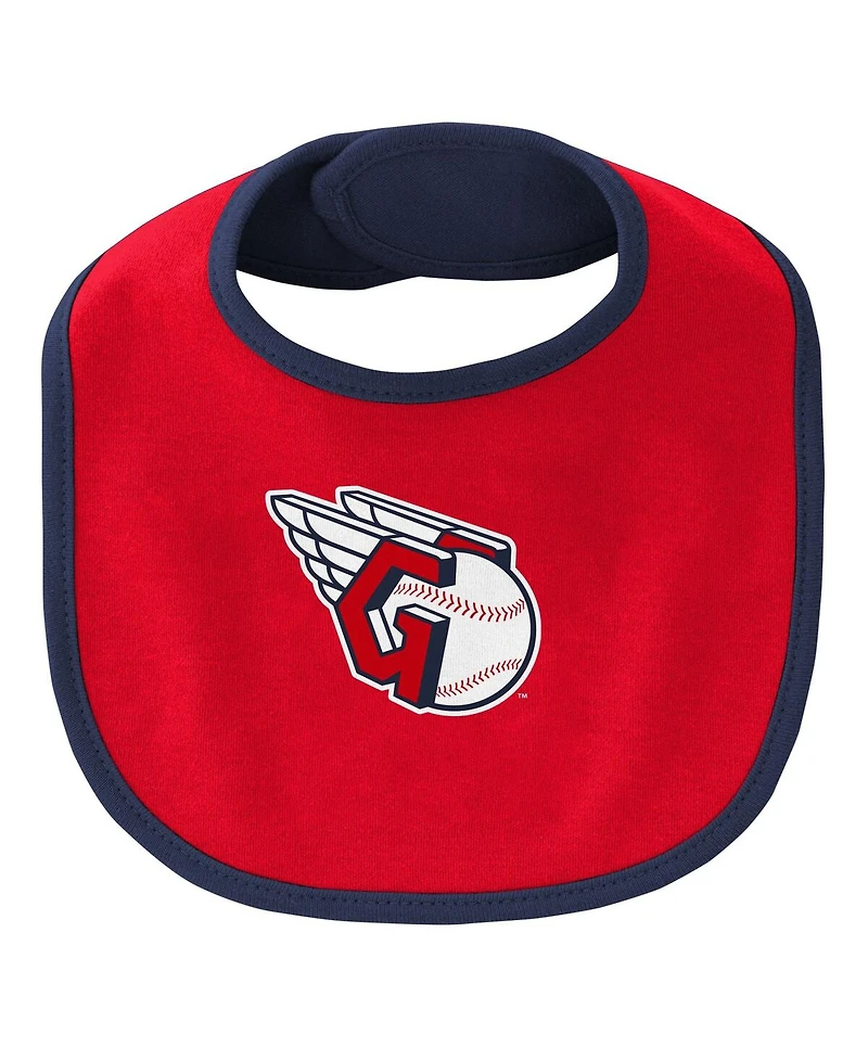 Newborn and Infant Boys Girls Navy, Red Cleveland Guardians Little Champ Three-Pack Bodysuit Bib Booties Set