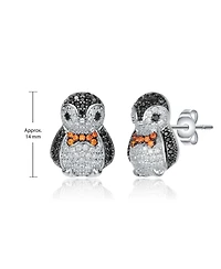 Sterling Silver with White Gold Plated and Multi Colored Cubic Zirconia Stud Earrings