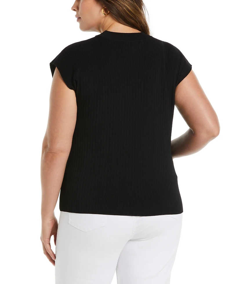 Ella Rafaella Plus Mixed Rib Mock Neck Sleeveless Sweater
