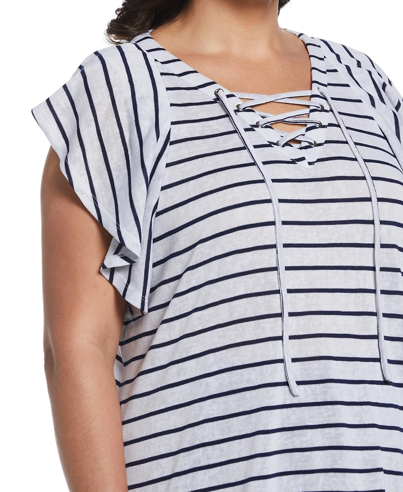 Ella Rafaella Plus Lace-Up Flutter Short Sleeve Top