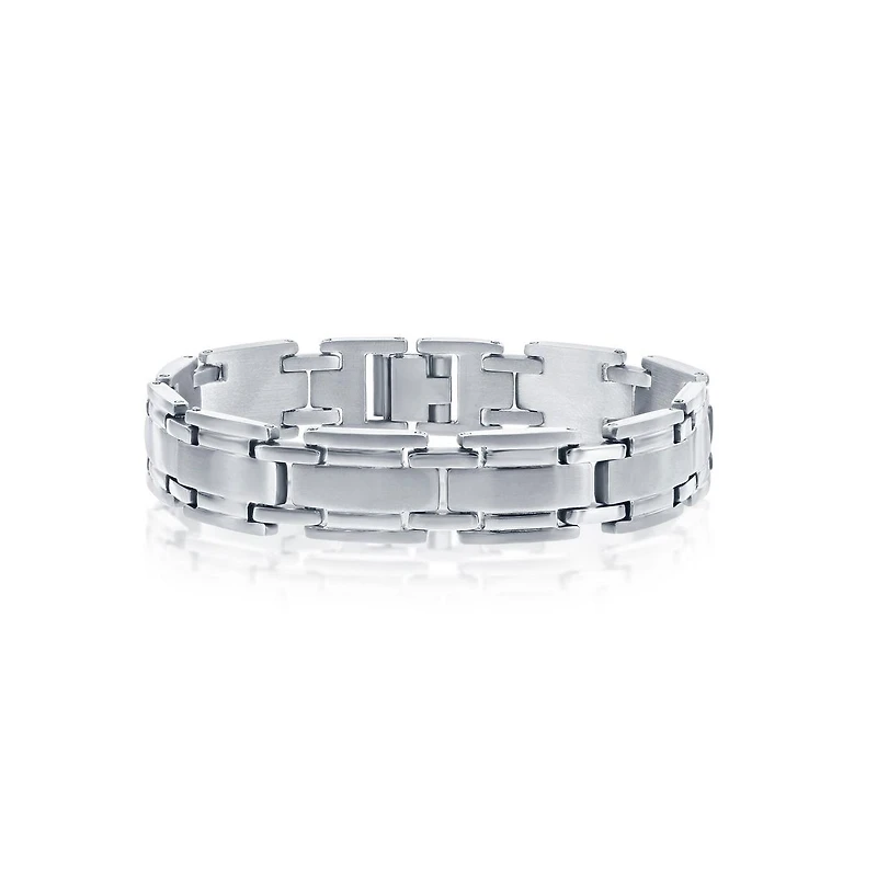 Men's Stainless Steel Matte and Polished Linked Bracelet