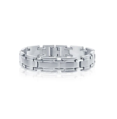 Men's Stainless Steel Matte and Polished Linked Bracelet