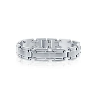 Men's Stainless Steel Matte and Polished Linked Bracelet