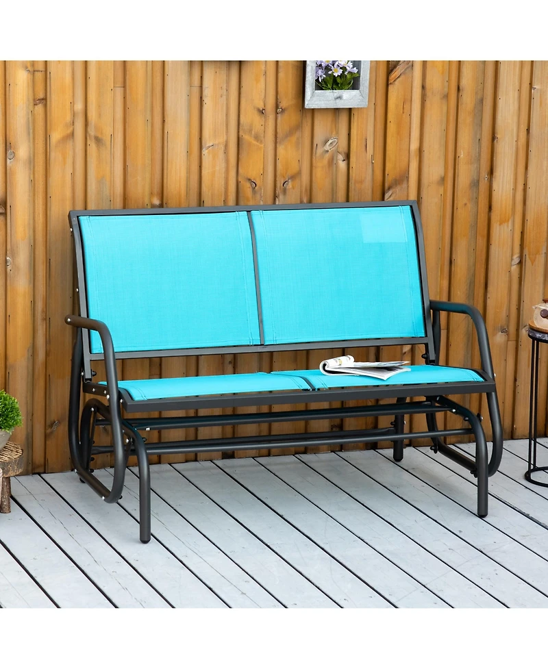 Outsunny 2-Person Outdoor Glider Bench Patio Double Swing Rocking Chair Loveseat w/Power Coated Steel Frame for Backyard Garden Porch, Blue