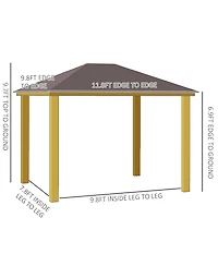 Outsunny 10x12 Hardtop Gazebo with Wooden Frame Metal Roof Gazebo Canopy