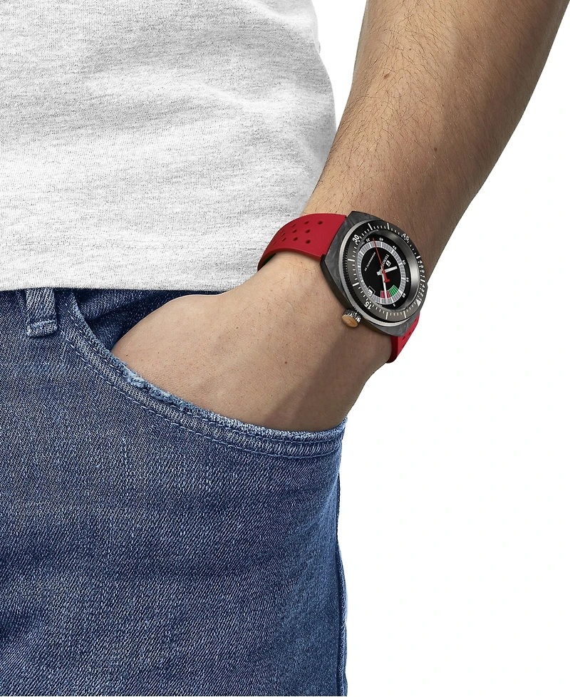 Tissot Men's Swiss Automatic Sideral S Red Perforated Rubber Strap Watch 41mm