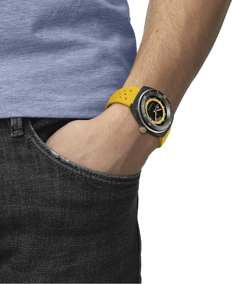 Tissot Men's Swiss Automatic Sideral S Yellow Perforated Rubber Strap Watch 41mm