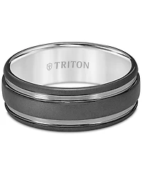 Triton Men's Two-Tone Sandblast Finish Wedding Band Black Tungsten Carbide
