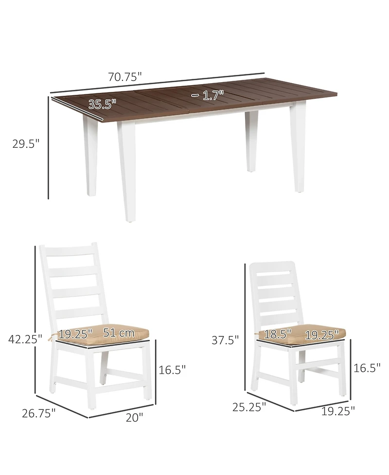 Outsunny 7 Piece Patio Dining Set with Umbrella Hole, Aluminum Outdoor Furniture Set with 6 Chairs and Cushions for Garden, Backyard, or Poolside