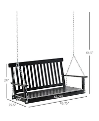Outsunny 2-Seater Hanging Porch Swing Patio Swing Outdoor Swing Bench with Chains for Garden, Yard, Deck & Balcony, 440lbs Weight Capacity, Black