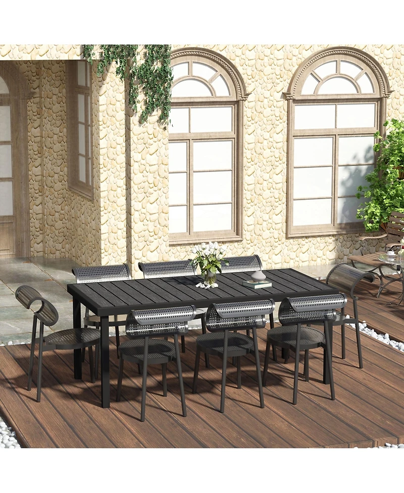 Outsunny Outdoor Dining Table for 8, Aluminum, Plastic, Woodgrain