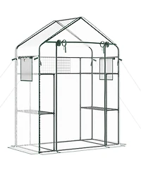 Outsunny 56" x 29" x 77" Small Walk-in house w/3 Tier Shleves, Windows