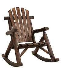 Outsunny Wooden Adirondack Rocking Chair, Outdoor Rustic Log Rocker with Slatted Design for Patio, Carbonized