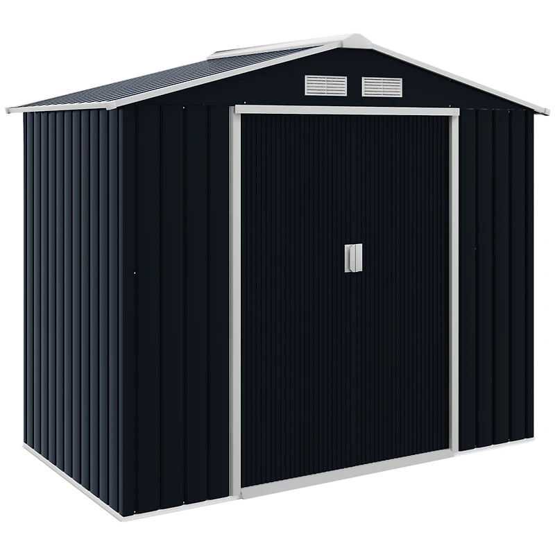 Outsunny 7' x 4' Storage Shed Garden Tool House w/ Vents Doors Dark