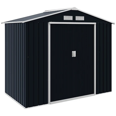 Outsunny 7' x 4' Storage Shed Garden Tool House w/ Vents Doors Dark