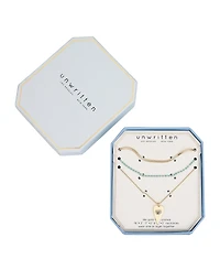 Unwritten 14k Gold Flash Plated Reconstituted Turquoise Stone and Evil Eye Heart Layered Pendant Necklaces, 3 Piece Set
