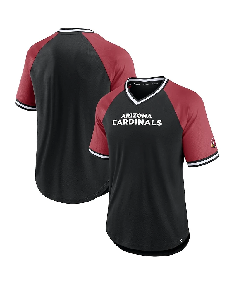 Men's Fanatics Black, Cardinal Arizona Cardinals Second Wind Raglan V-Neck T-shirt