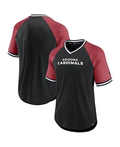 Men's Fanatics Black, Cardinal Arizona Cardinals Second Wind Raglan V-Neck T-shirt