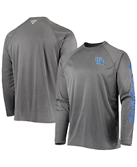 Men's Columbia Heathered Charcoal Kentucky Wildcats Pfg Terminal Tackle Raglan Omni-Shade Long Sleeve T-shirt