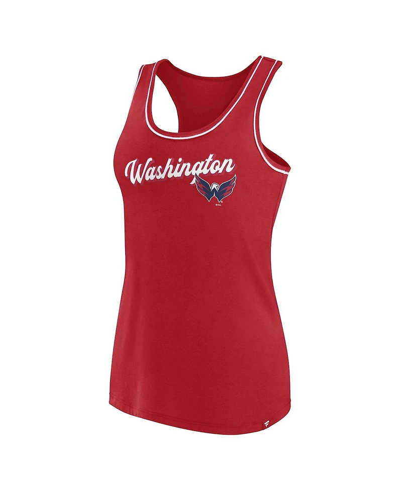Women's Fanatics Red Washington Capitals Wordmark Logo Racerback Scoop Neck Tank Top