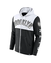Men's Fanatics Black, White Brooklyn Nets Skyhook Colorblock Full-Zip Hoodie