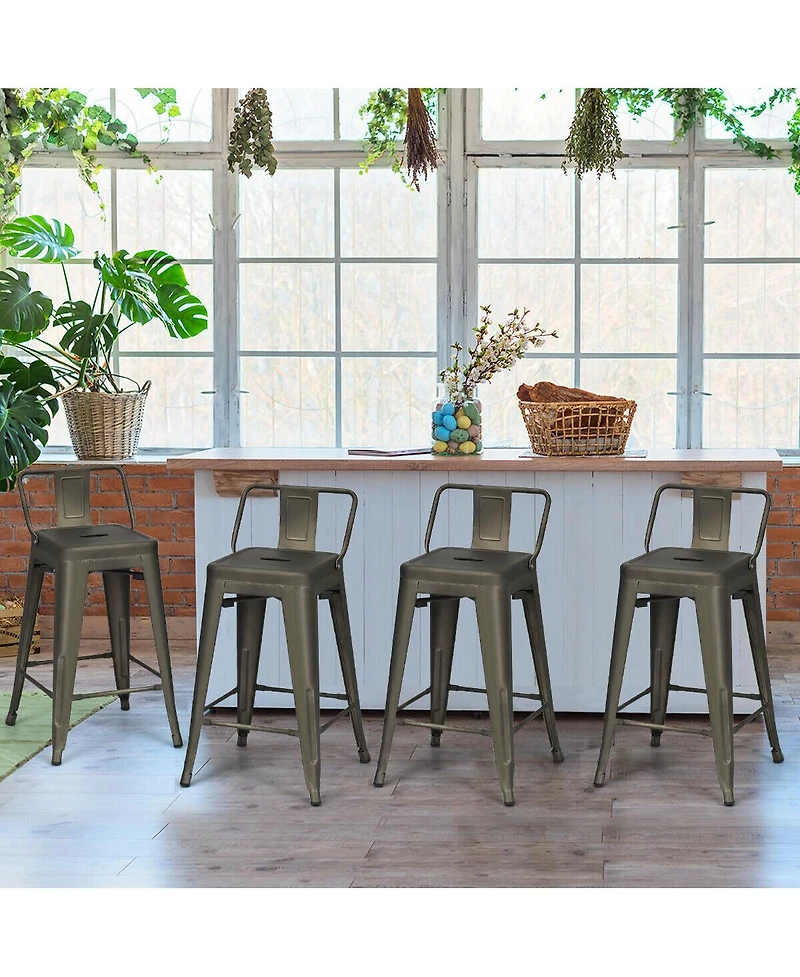 Costway Set of 4 Low Back Metal Counter Stool 24'' Seat Height