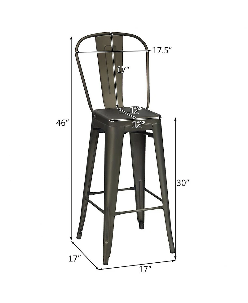 Costway Set of 4 High Back Metal Stool 30'' Seat Bar Height