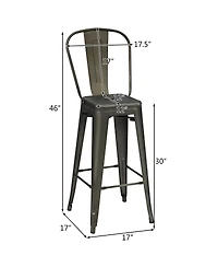Costway Set of 4 High Back Metal Stool 30'' Seat Bar Height