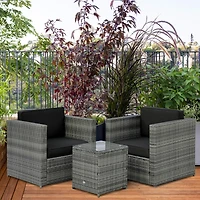 Outsunny Wicker Bistro Patio Set, 2 Porch Chairs & Glass Table,