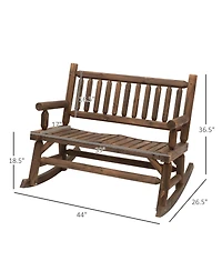 Out sunny 2-Person Wood Rocking Chair with Log Design, Heavy Duty Loveseat with Wide Curved Seats for Patio, Backyard, Garden, Walnut