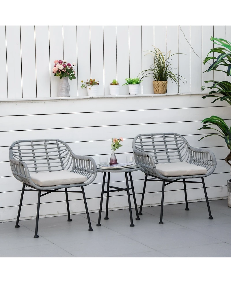 Outsunny 3 Piece Patio Set, Pe Rat Table and Chairs,