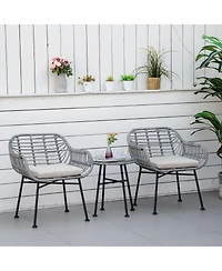 Outsunny 3 Piece Patio Set, Pe Rat Table and Chairs,