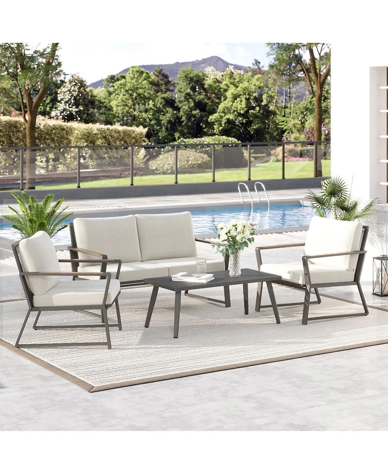Outsunny 4 Pc Patio Furniture Set w/ Table & Cushion,