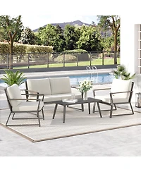 Outsunny 4 Pc Patio Furniture Set w/ Table & Cushion,