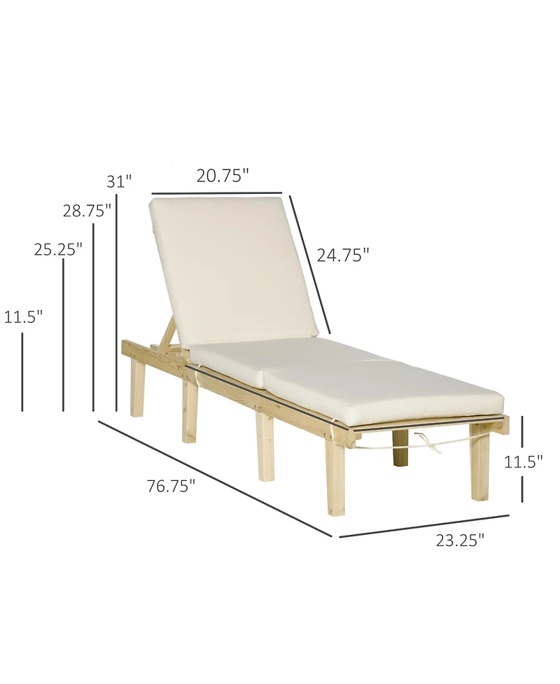 Outsunny Chaise Lounge Chair for Outdoor, Patio Recliner with 4-Position Adjustable Backrest and Cushion for Deck, Beach, Lawn and Sunbathing, Natural