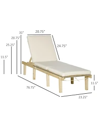 Outsunny Chaise Lounge Chair for Outdoor, Patio Recliner with 4-Position Adjustable Backrest and Cushion for Deck, Beach, Lawn and Sunbathing, Natural