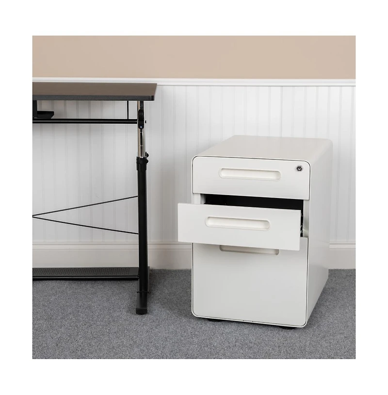 Emma+Oliver Ergonomic 3-Drawer Mobile Locking Filing Cabinet Storage Organizer