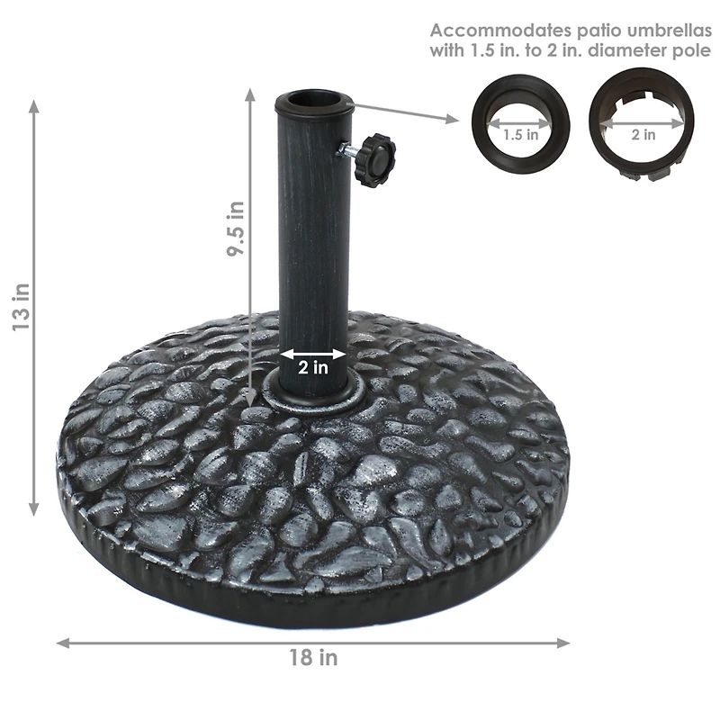18-Inch Diameter Pebble Texture Resin Patio Umbrella Base - Gray Finish - 1.5- to 2-Inch Pole Diameter