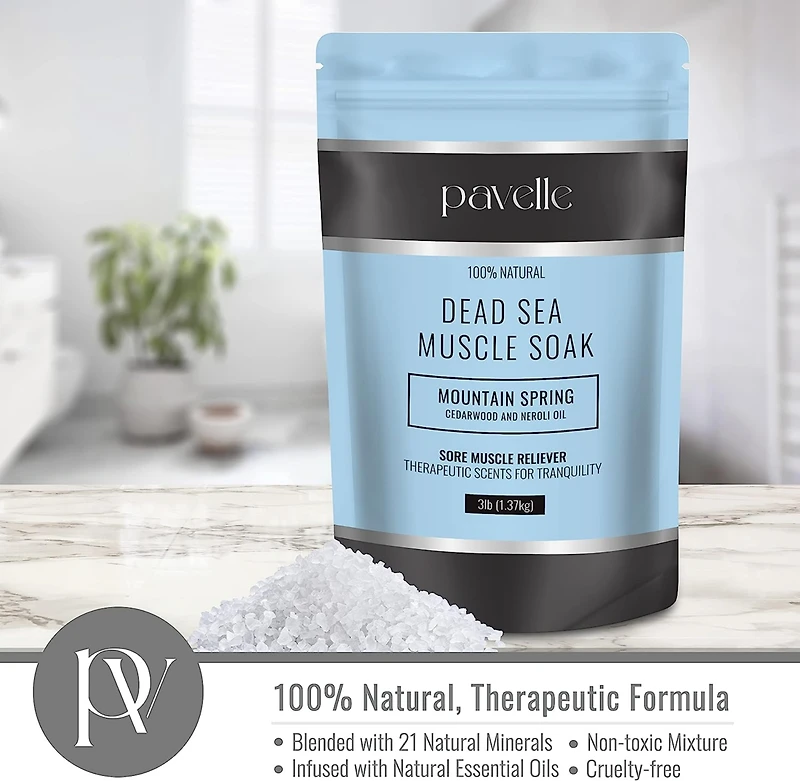 Pavelle Dead Sea Muscle Soak, Bath Sea Salt, Mountain Spring